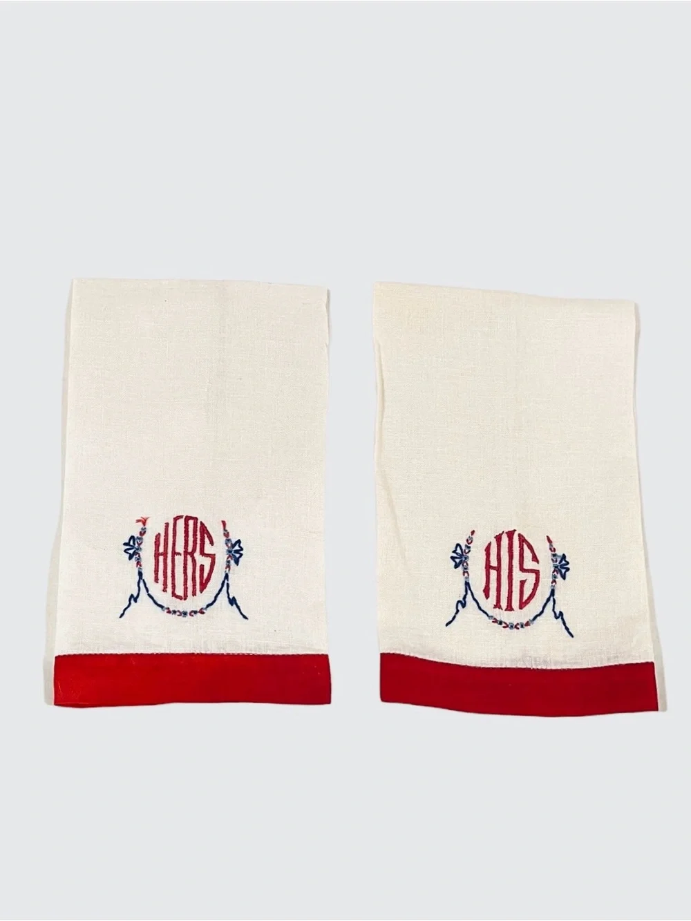 Vintage His and Hers Embroidered Linen Fingertip Towels